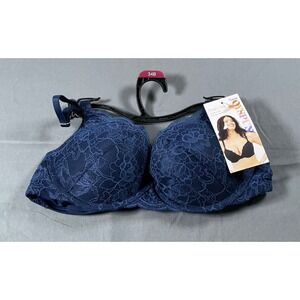 Joyspun‎ Navy Water Lace Push Up Bra 34B Medium Lift Plunge Neckline NWT